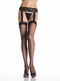 Sheer Lace Top Stockings With Attached Lace Garter Belt