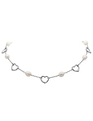 Heart Shape Sterling Silver and 7.5-8mm Freshwater Cultured Pearl Necklace 17" Length.