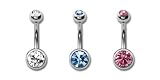 Cubic Zirconia and Crystal Body Bar, Stainless Steel, Model BB80
