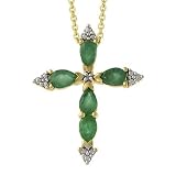 18k Gold over Silver Genuine Diamond Accent & Emerald Cross Pendant
