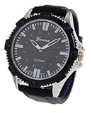 Geneva Platinum 3498 Silicone Stitching Watch-BLK/BLUE/SIL