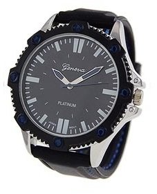 Geneva Platinum 3498 Silicone Stitching Watch-BLK/BLUE/SIL