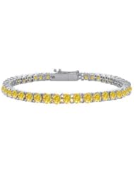 Yellow Sapphire Prong Set Tennis Bracelet in 14K White Gold 10.00 Carat TGW