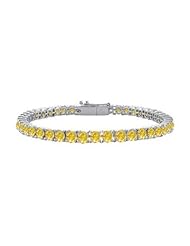 Created Created Yellow Sapphire Prong Set Tennis Bracelet in 14K White Gold 10.00 Carat TGW