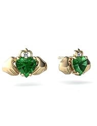 Created Emerald 14kt Yellow Gold Celtic Claddagh Earrings