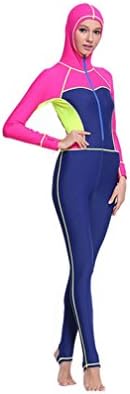 AZSHARAA swimsuit women's diving suit sun protection swimsuit snorkeling jellyfish coral clothing (Rose Red and dark blue, L)