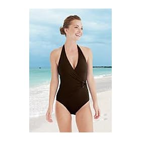 Women’s Long Solid Surplice Ring V-neck Tank Swimsuit Picture