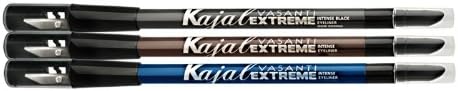 Vasanti Kajal Extreme - Intense Eyeliner Pencil with Built in Sharpener and Smudger (Waterproof, Paraben Free)