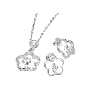 Antique Styling White CZ Pendant Earrings Set in Sterling Silver - Gems Couture
