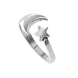 Sterling Silver 9 x 4mm Crescent Moon and 5mm Star Polished Finish 2mm Band Ring Size 5, 6, 7, 8, 9, 10