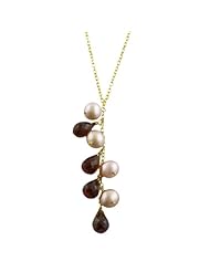 1.5 Ct Garnet Freshwater Pearl 14 Karat Yellow Gold Lariat Necklace (16 inch)
