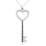 10k White Gold Black  White Diamond Heart Key Pendant (1/2 cttw, I-J Color, I3 Clarity), 18''