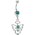 Blue Zircon Gem Hollow Angel Belly Ring
