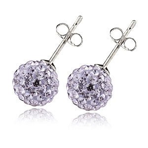 Clous D'oreille Shamballa Cristal de Swarovski 6mm - Boucles d'Oreille en Argent 925 - Lilas