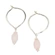 Pink Rose Quartz Gemstone Bead Earrings on Sterling Silver Hoop, #7508