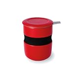 Curve Asian Style Tea Cup w/ Infuser & Lid - Red