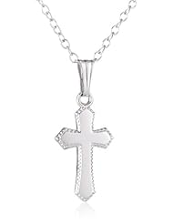 Childrens Sterling Silver Polished Beaded Edge Cross Pendant Necklaces, 15"