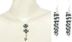 Jewellery Set Silver Black Onyx Earrings and Necklace