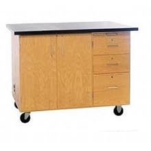 Diversified Woodcrafts 4342KF-RS Solid Oak Wood Extra Large Mobile Demonstration Center with Rod Sockets, ChemGuard Top, 54" Width x 36" Height x 30" Depth