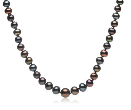 Sterling Silver Peacock Black 4-8mm Graduated Freshwater Cultured Pearl Necklace, 18