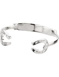 Heart U Back Sterling Silver Diamond Horseshoe Bangle Bracelet