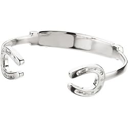 Heart U Back Sterling Silver Diamond Horseshoe Bangle Bracelet