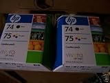 31fEs%2BlhgmL. SL160  4 bundle pack (2 black and 2 tri color ink: 2hp74/2hp75) of genuine & new HP Vivera print cartridges (no retail box but in original HP sealed bag) used for Hewlett Packard Deskjet D4260 D4263 D4268 D4280 D4360 D4363 D4368 OfficeJet J5725 J5730 J5735 J5738 J5740 J5750 J5780 J5783 J5785 J5788 J5790 J6405 J6410 J6413 J6415 J6424 J6450 J6480 J6488 OEM Desk/Office Jet scan/print/fax/copy all in one AIO multifuction inkjet printer by Photosharp. Authentic or real HP inks and toner work better. Reviews