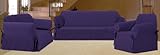 3Pcs Navy Scroll Jacquard Sofa/Loveseat/Chair Slipcover