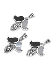 Sterling Silver Pearl Onyx Fruit Marcasite Earring Pendant Set