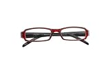 Eco Friendly 100% Recycled Frame Materials 3/4 Eye Plastic Rectangular Frame in Red with Black and Spring Hinges, +1.50