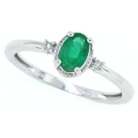 Buy 0.46ct Oval Emerald and Diamond Ring in 10Kt White Gold by MyTreasurez