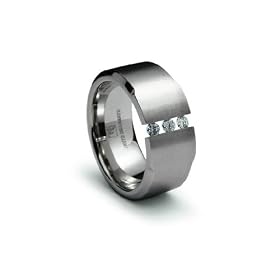 Stainless Steel Tension Ring Satin High Polish with 3 CZ: Jewelry