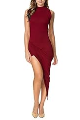 High-Neck Asymmetric Silk/Spandex Club Dress/Party Dress/Midi Dress 