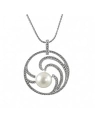 14K white gold 8-8.5mm Akoya cultured pearl and diamond (.43ctw) pendant, 18"