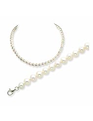 Sterling Silver 6.5-7mm Freshwater Cultured Pearl Bracelet/Necklace Set