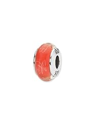 Sterling Silver Orange And White Scribbles Hand-blown Glass Charm