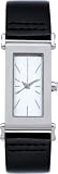 French Connection Silver Ladies White Dial Black Leather Strap Watch