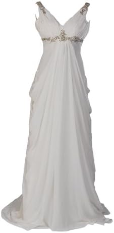 Artwedding Sleeveless V Neck Chiffon Empire Wedding Dress with Rhinestone