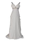 Artwedding Sleeveless V Neck Chiffon Empire Wedding Dress with Rhinestone, Ivory, S14