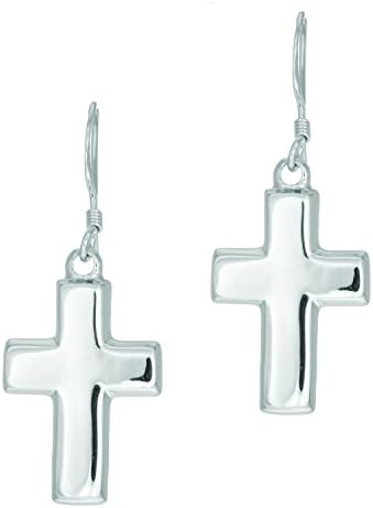 Silver Rhodium Finish 7X15mm Shiny Cross Dangle Earring