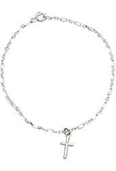 Sterling Silver Cross Charm Bracelet Italy, 7.5"