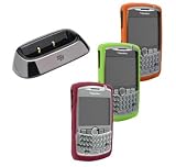 4 Pieces Combo of Dark Red, Green and Orange Silicone Skin Cover Case with Charging Pod for Blackberry Curve 8300 8310 8320 8330