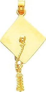 14K Yellow Gold 3D Graduation Cap Charm Grad Pendant