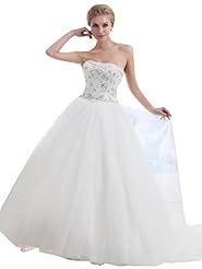 Strapless  Natural   Waistline Floor Length Tulle Lace Beaded  Ball Gown  Dress