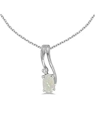 14k White Gold Oval Opal And Diamond Wave Pendant with 18" Chain