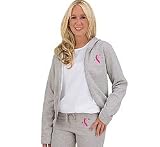 Women's We Care Pink Ribbon Embroidered Fitted Zip Front Hooded Sweatshirt