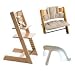 Stokke Tripp Trapp High Chair, Cushion, and Baby Rail - Natural with Tan and White Stripe Cushion