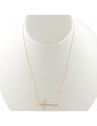 14 Karat Yellow Gold Cubic Zirconia Sideways Cross Adjustable Necklace (18 inch)