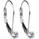 Sterling Silver 3mm Clear (April) Cubic Zirconia Dangle Earrings
