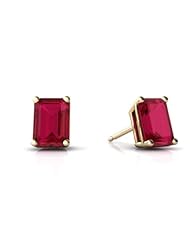 Created Ruby 14kt Yellow Gold Stud Earrings